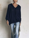 Women's Full Size Drawstring Ribbed Hem Hooded Sweater Plus Size