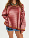 Oversized Striped Dropped Shoulder Sweater For Ladies
