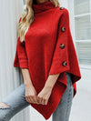 Women's Button-Decor Turtleneck Poncho Pullover