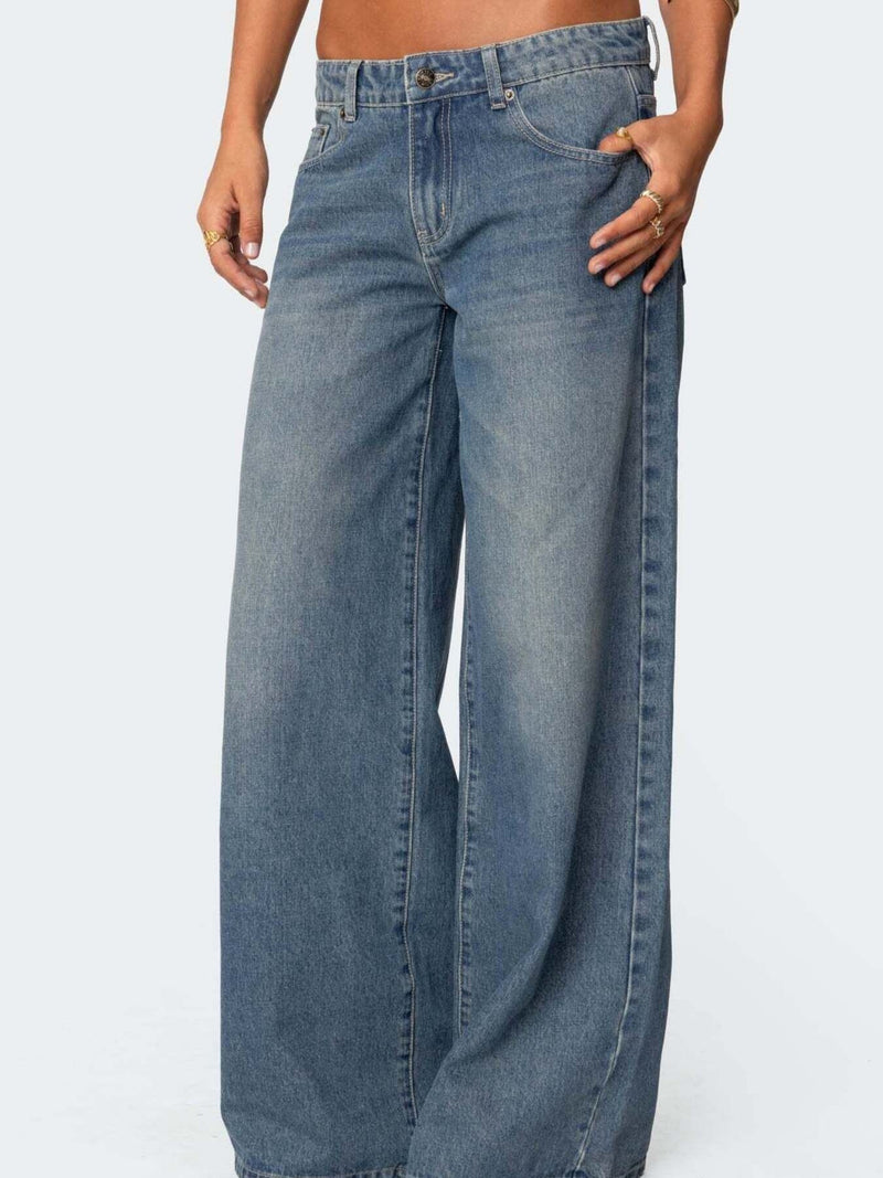 Wide-leg jeans on a white background