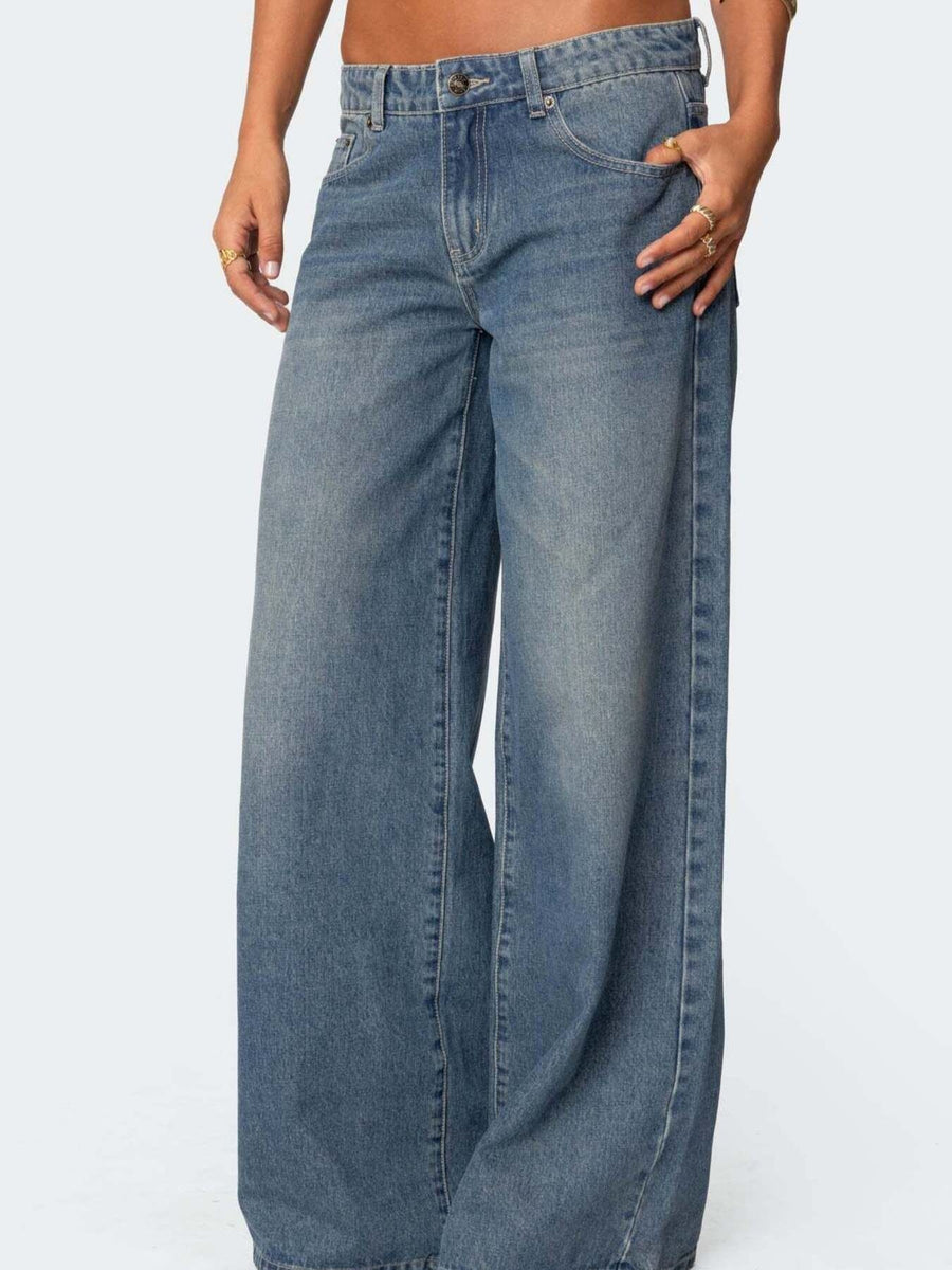 Wide-leg jeans on a white background
