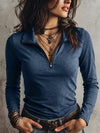Slim Fit Long Sleeve Quarter-Zip T-Shirt For Women