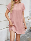 Eyelet Round Neck Casual Mini Dress