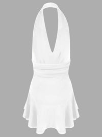 White halter neck dress on a gray background