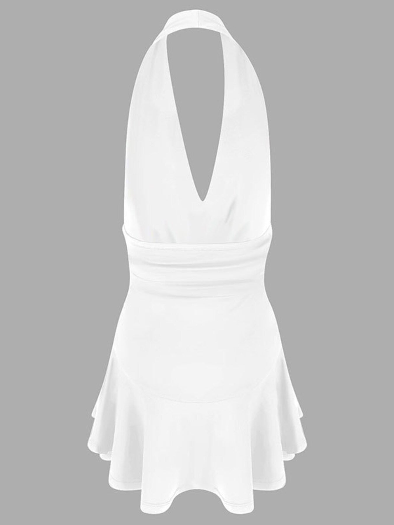 White halter neck dress on a gray background