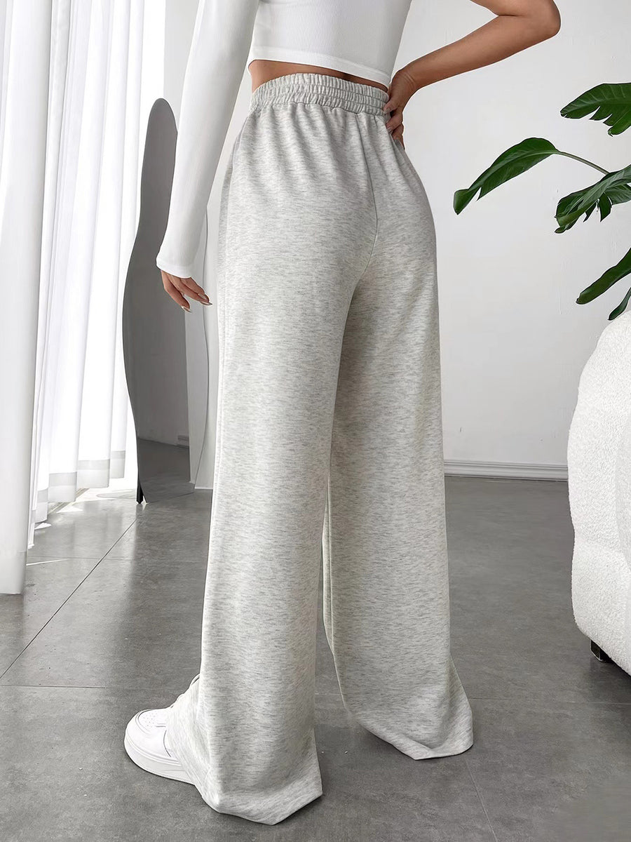 Back view of gray Elastic Waist Wide Leg Jogger Pants