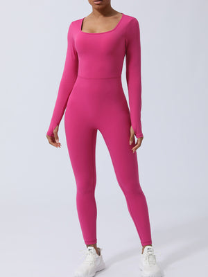 Pink Twisted Backless Long Sleeve Jumpsuit