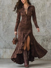 Full Size High-Low Long Sleeve Maxi Dress Plus Size