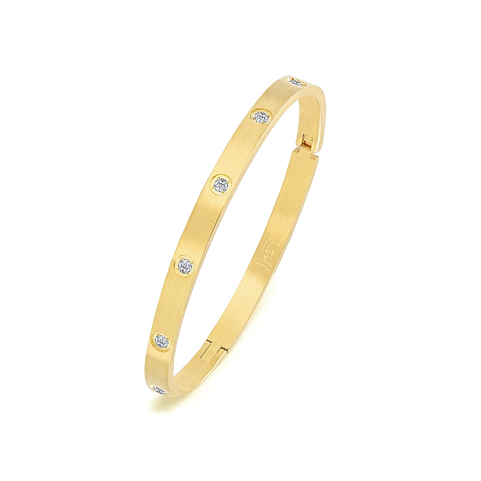 Top view of  B.Tiff 8-Stone Matte Gold Bangle Bracelet