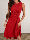 Ruched Round Neck Sleeveless Dress