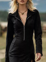 Woman wearing a black jacket with a blurred outdoor background