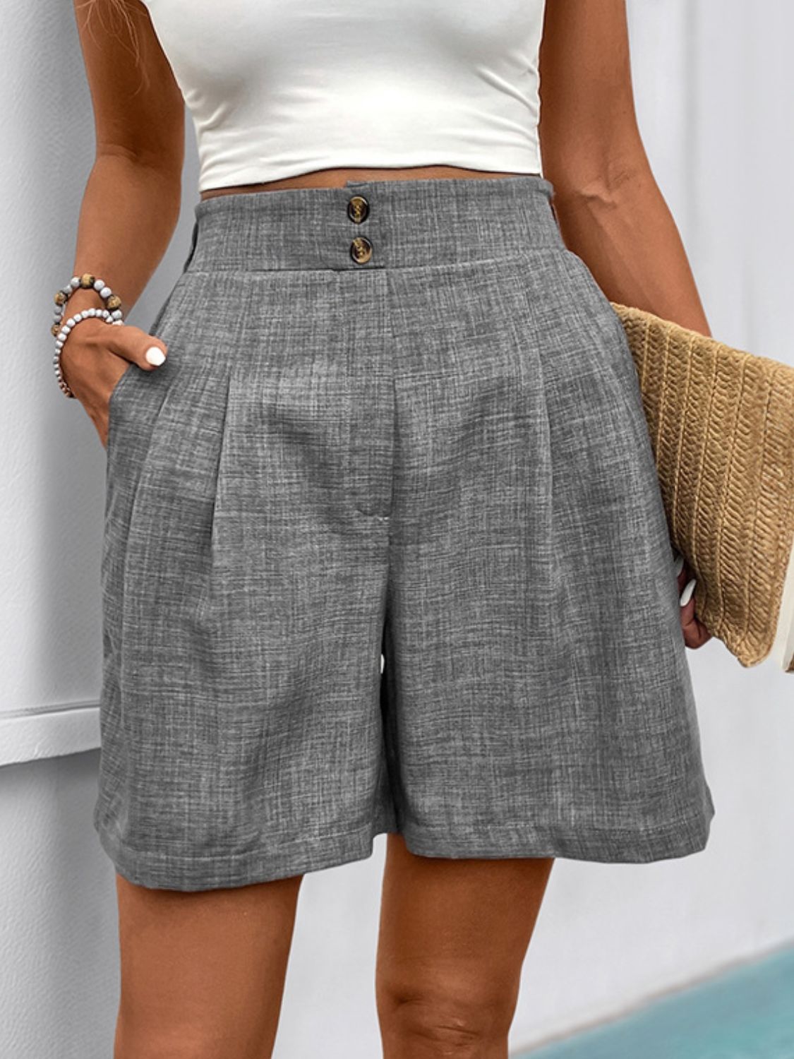 Gray Perfee Frill Shorts with Pockets
