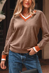 Contrast Trim V-Neck Sweater