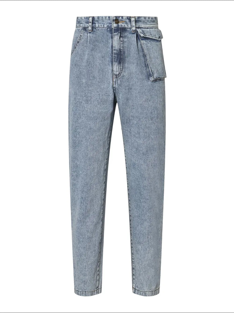 Light blue jeans on a white background