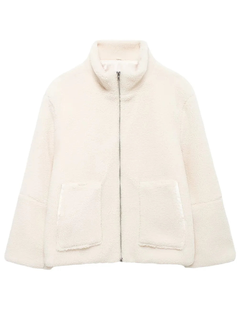 White fleece jacket on a white background