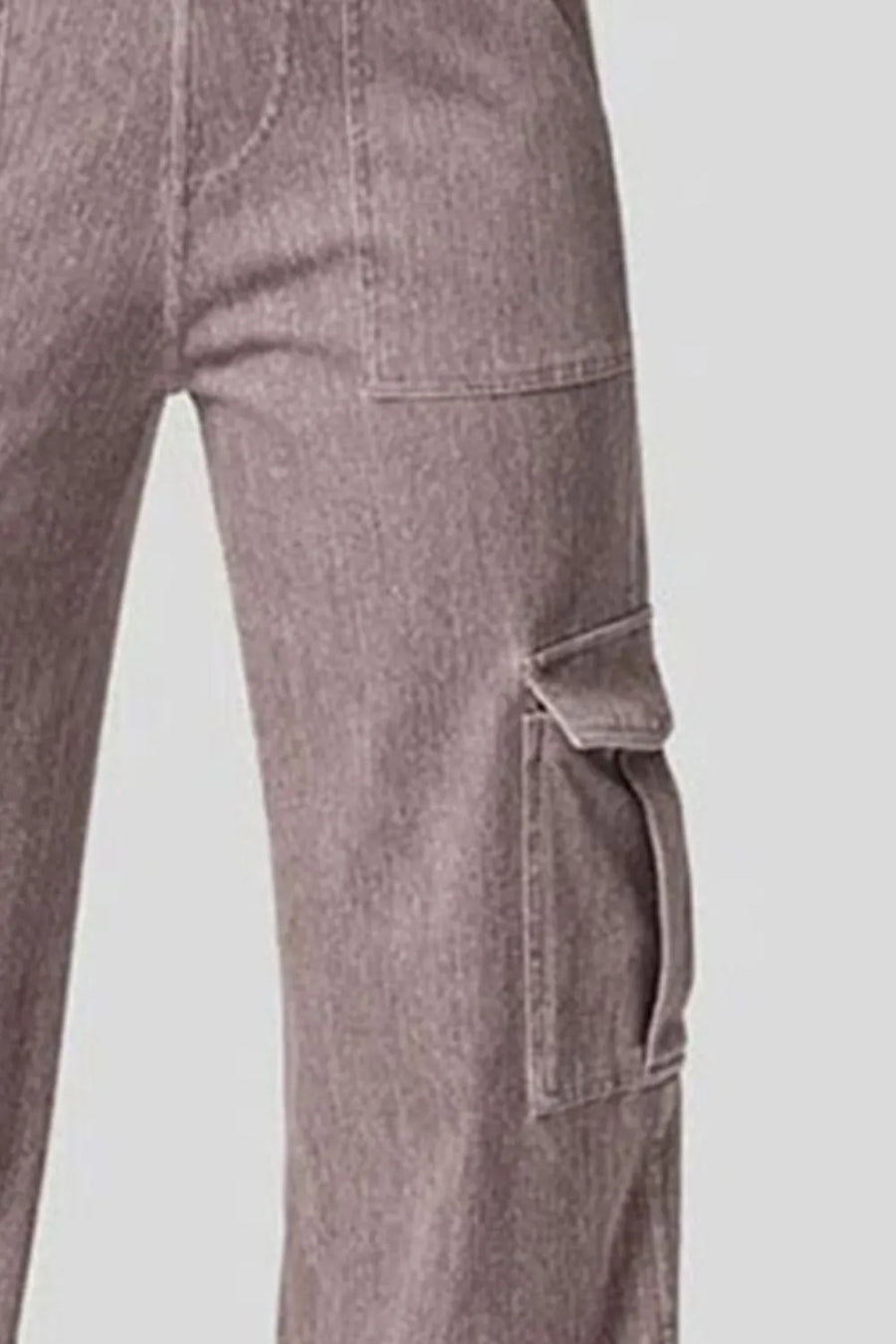 Close-up of gray cargo pants on a light gray background