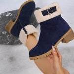 A view of new blue Round Toe Block Heels Boots