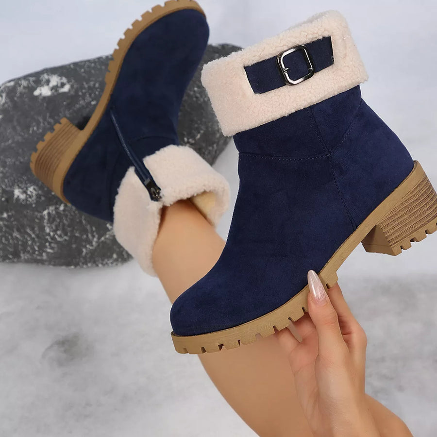A view of new blue Round Toe Block Heels Boots