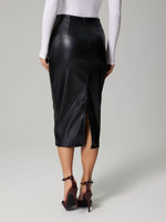 Back view of black Slit Back Ruched Midi Skirt
