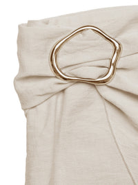 Beige fabric with a gold ring accent on a white background