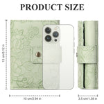 Green floral phone case with dimensions displayed
