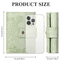 Green floral phone case with dimensions displayed