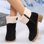 Woman showing off the new black Round Toe Block Heels Boots