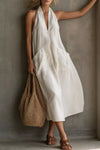 Women 2026 Summer Flowy Casual Halter Neck Pocket Midi Dress