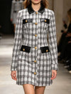 Long Sleeve Plaid Tweed Button-Down Mini Dress
