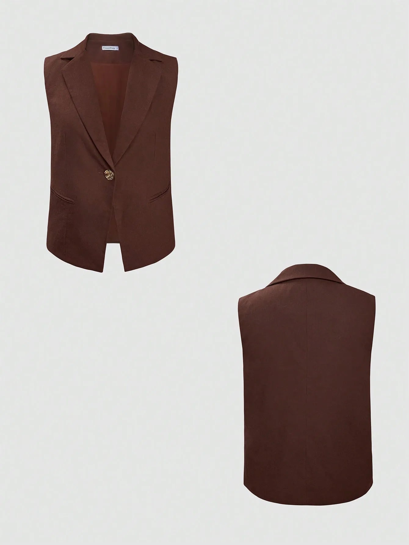 Brown vest shown from front and back on a light gray background