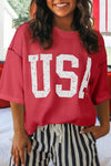 Twisted Rib Vintage USA Letter Printed T Shirt