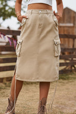 Drawstring Denim Cargo Skirt