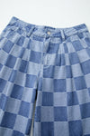 Blue checkered shorts on a white background