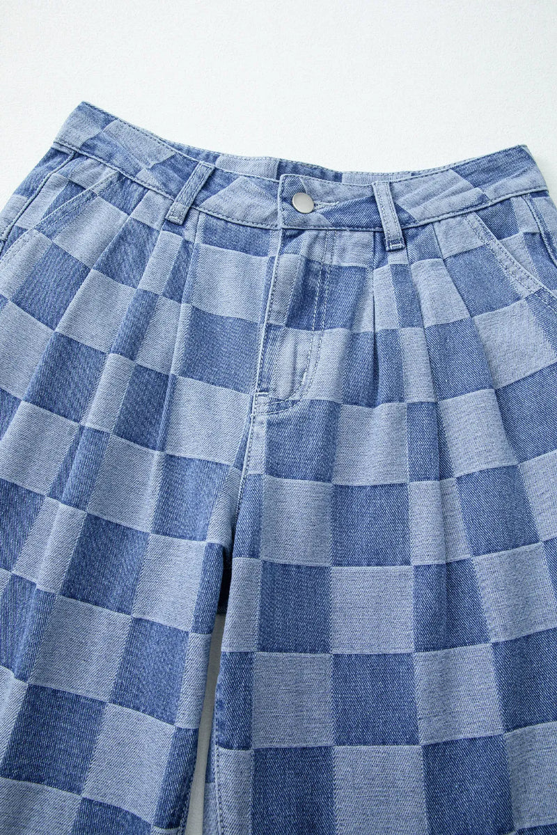 Blue checkered shorts on a white background