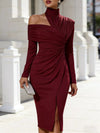 Asymmetrical Neck Ruched Slit Dress