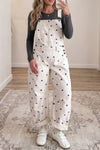 Ladies Polka Dot Print Bib Pocket Denim Barrel Overalls Jumpsuit