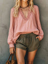 Frill V-Neck Long Sleeve Blouse