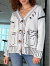 Contrast Graphic V-Neck Button-Down Cardigan