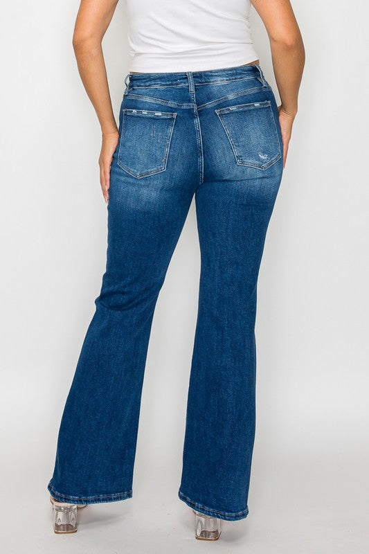 Back view of plus size bytos Full Size High Rise Bootcut Jeans with Pockets