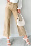 Solid Color Seamed Center Wide Leg Cropped Jeans For Women