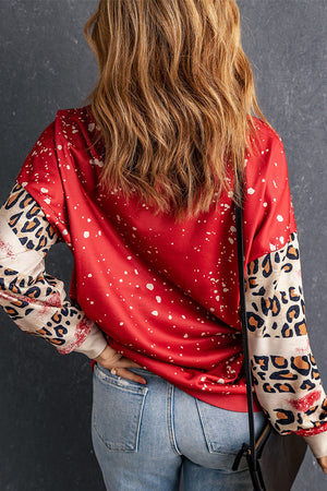 Back view of Leopard Round Neck Dropped Shoulder Sweatshirt