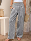 Women Flowy Elastic Waist Trousers Gingham Wide-Leg Pants