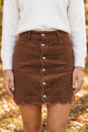 Button Front Corduroy Mini Pockets Sheath Silhouette Skirt