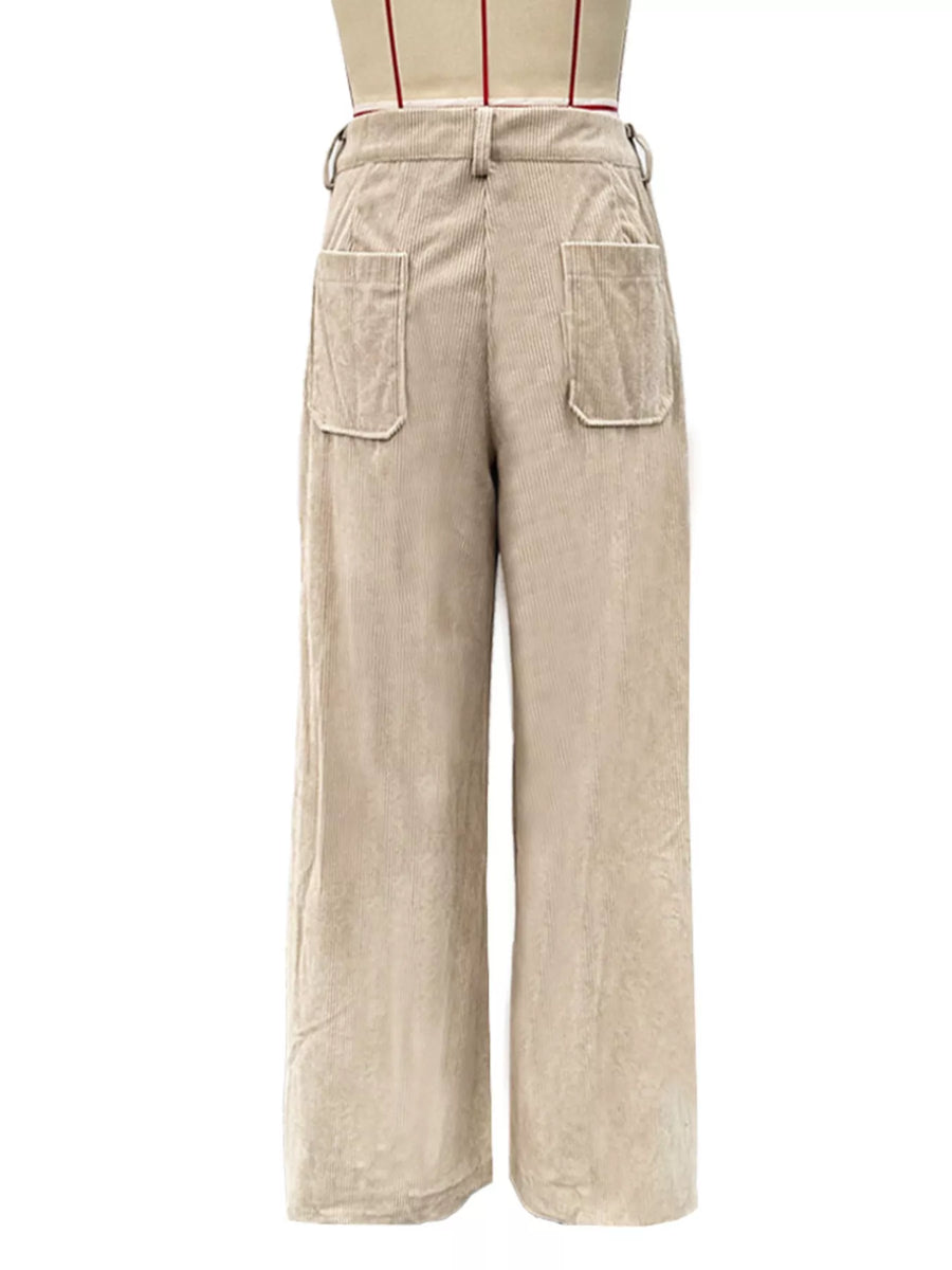 Beige wide-leg pants on a white background