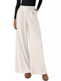 White wide-leg pants worn by a person on a white background