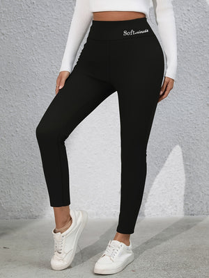 Black Full Size Letter Embroidered High Waist Leggings