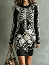 Skeleton Floral Long Sleeve Bodycon Dress