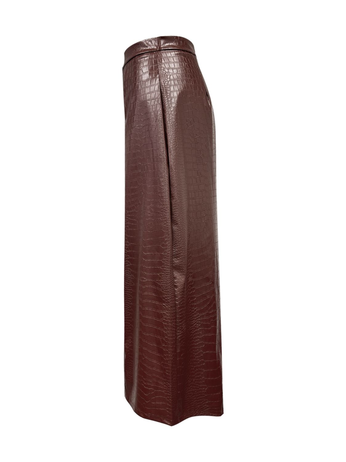 Side view of brown High Waist Midi Skirt