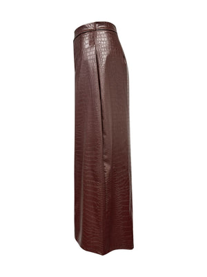 Side view of brown High Waist Midi Skirt