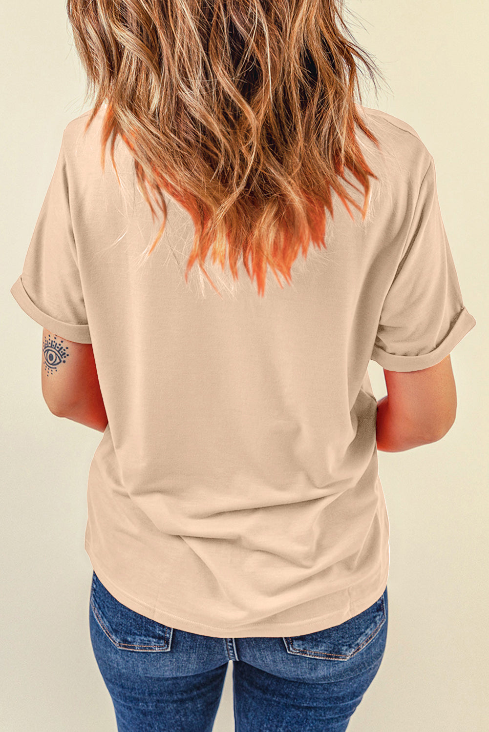 Back view of brown Cowboy Graphic Round Neck Short Sleeve T-Shirt